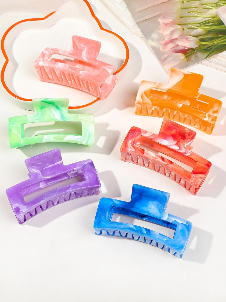 6 Pcs Marbled Hair Claw Clips for Women Grils,3.4 In Hair Clip for Thick Hair,Rectangle Styling Accessories