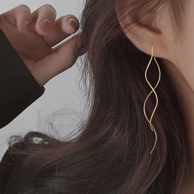 

BF CLUB 925 Sterling Silver Earrings For Women Trendy Gold Long Line Earring Jewelry Prevent Allergy Party Accessories