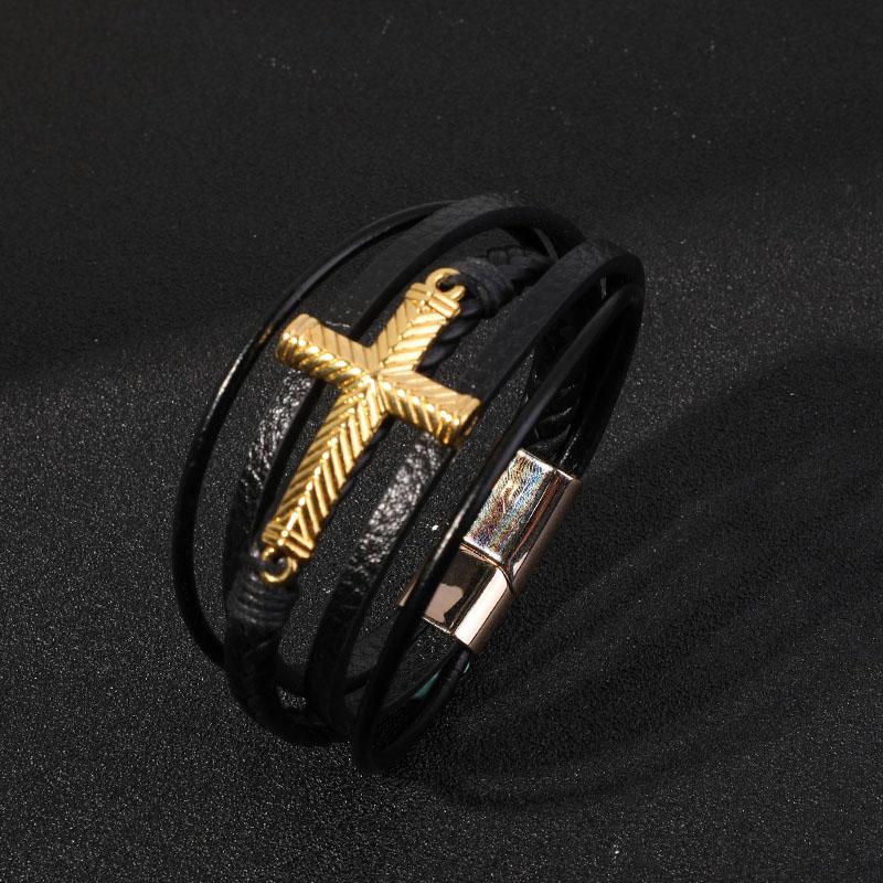 Lucky Jesus Cross Bracelets Man Cuff Bangle Leather Wristband Hand  Accessories Layered Braided Leather Bracelet for Men