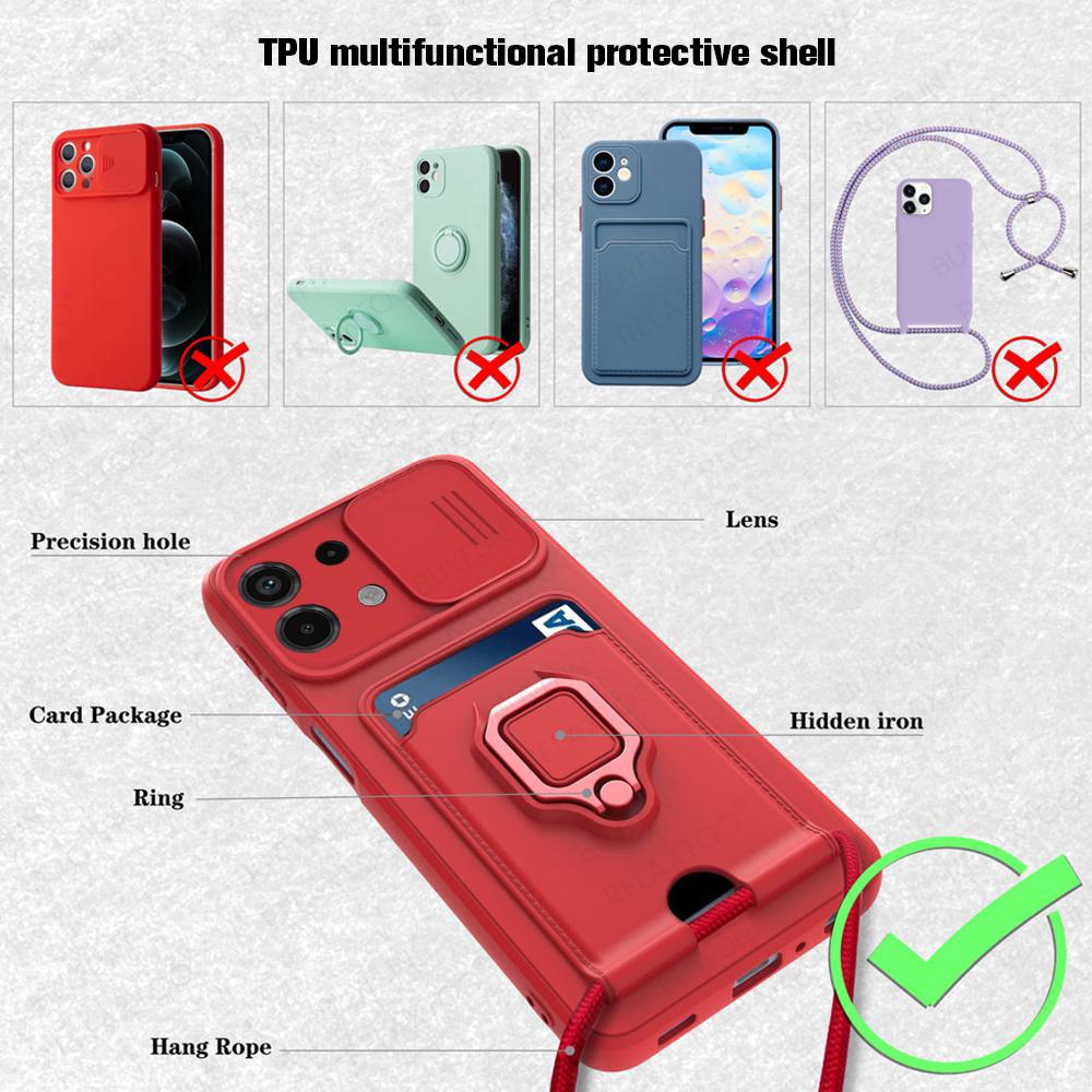 Slide Camera Lens Protection Case For Xiaomi Redmi Note 13 Pro 5G Card Slot Stand Holder Magnet Cover Note13 Pro+ Plus 13Pro 4G