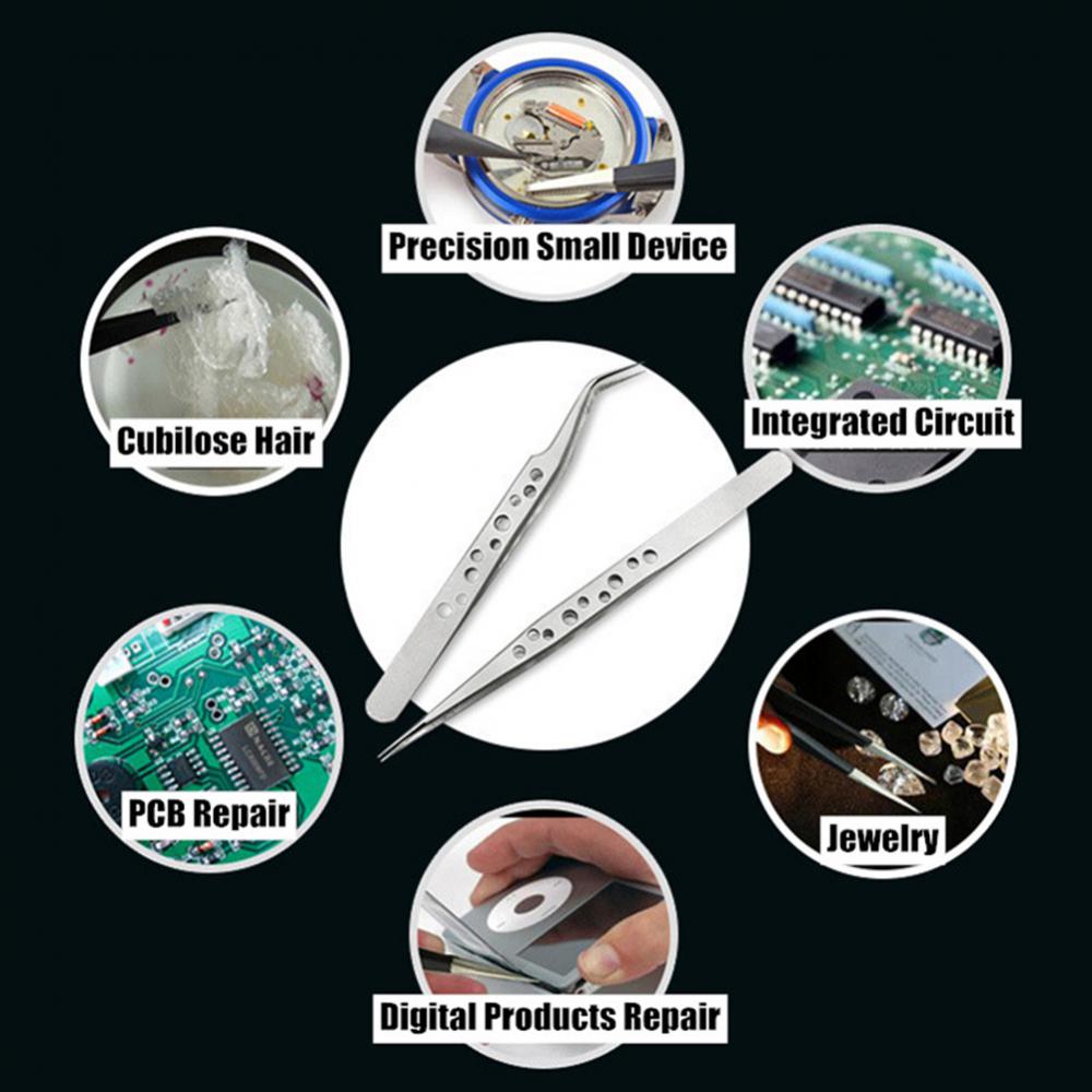 1pc Industrial Tweezers Electronic Anti-static Stainless Steel Tweezer Precision Curved Straight Tweezers Home Repair Hand Tool