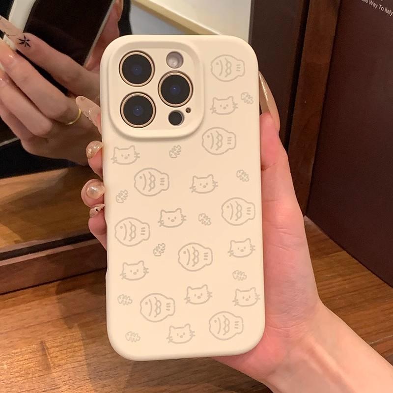 Rubber Fruit Ins Simple Lines Small Fish Kitten Liquid Silicone for IPhone17promax Mobile Phone Case