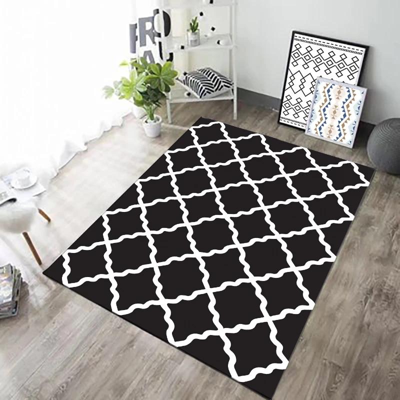 Black and White Grid Carpet Area Rug for Living Room Decoration Teenager Rugs for Bedroom Non-slip Carpets Home Decor Floor Mat