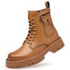 High quality men autumn winter short boots 2025 new fashion zip side pocket design leather anti-slip lace-up man platform shoes