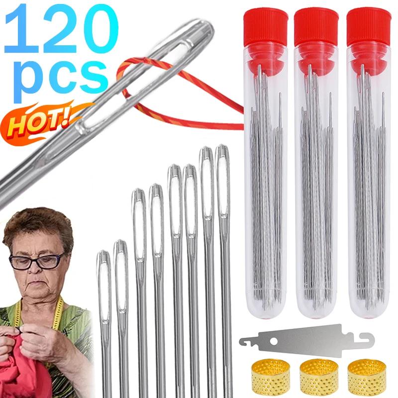 40/80/120PCS Blind Needle Set Elderly Needle-side Big Hole Hand Steel Sewing Needless Threading Household DIY Sewing Needles