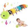 Baby Musical Caterpillar Plush Toy Soft Stuffed Animal with Multi-Sensory Crumple Rattle Textures for Newborn Infants Boys Girls Kids Christmas Gift