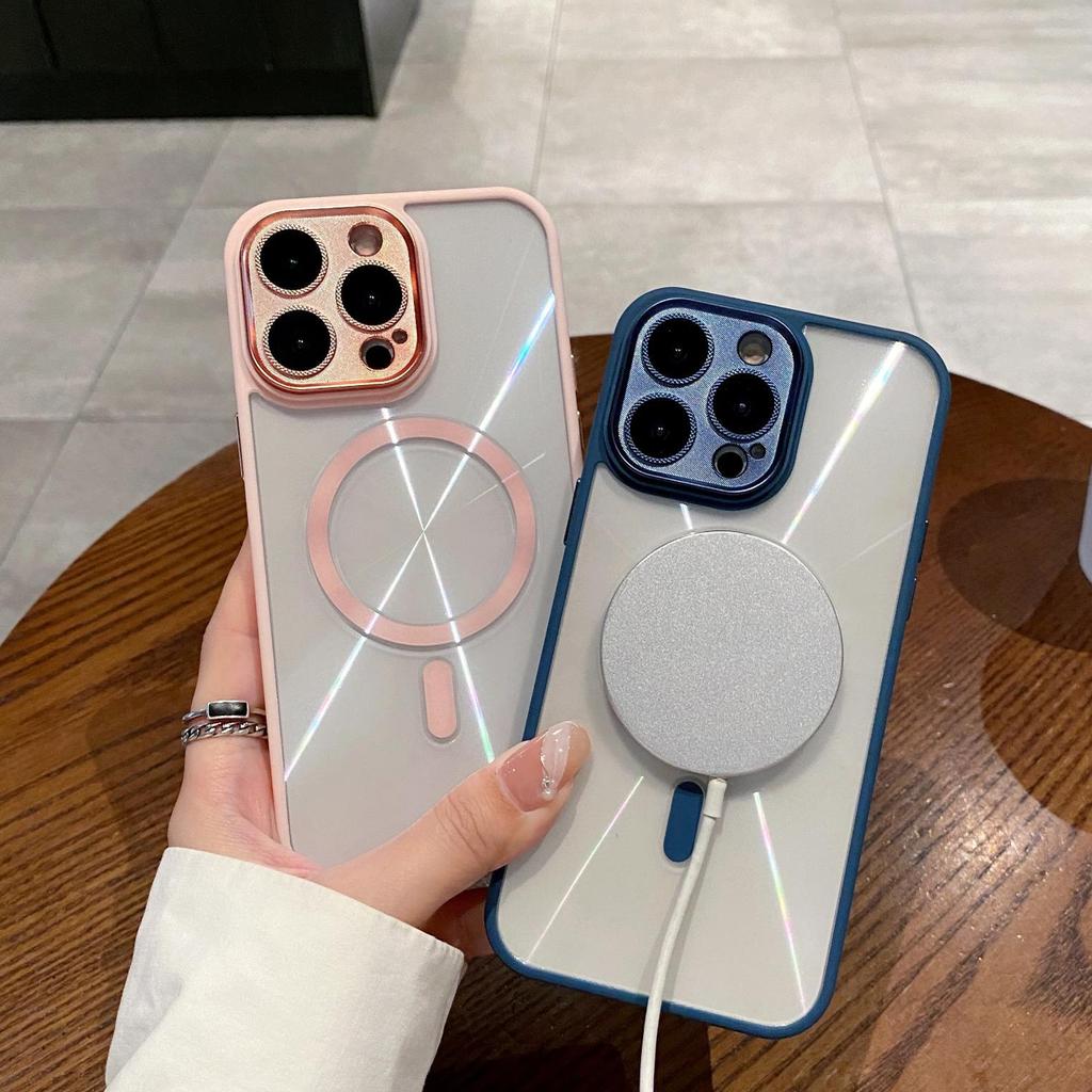 Suitable for Apple 15promax Phone Case, Transparent Aurora GD Pattern, Iphone14 Magnetic Anti-drop Case 13, Eye-protecting and Hard