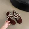 Japanese velvet Boken shoes women's 2025 autumn and winter new one-word belt Mary Jane Doudou single shoes flat-soled maternity cotton shoes
