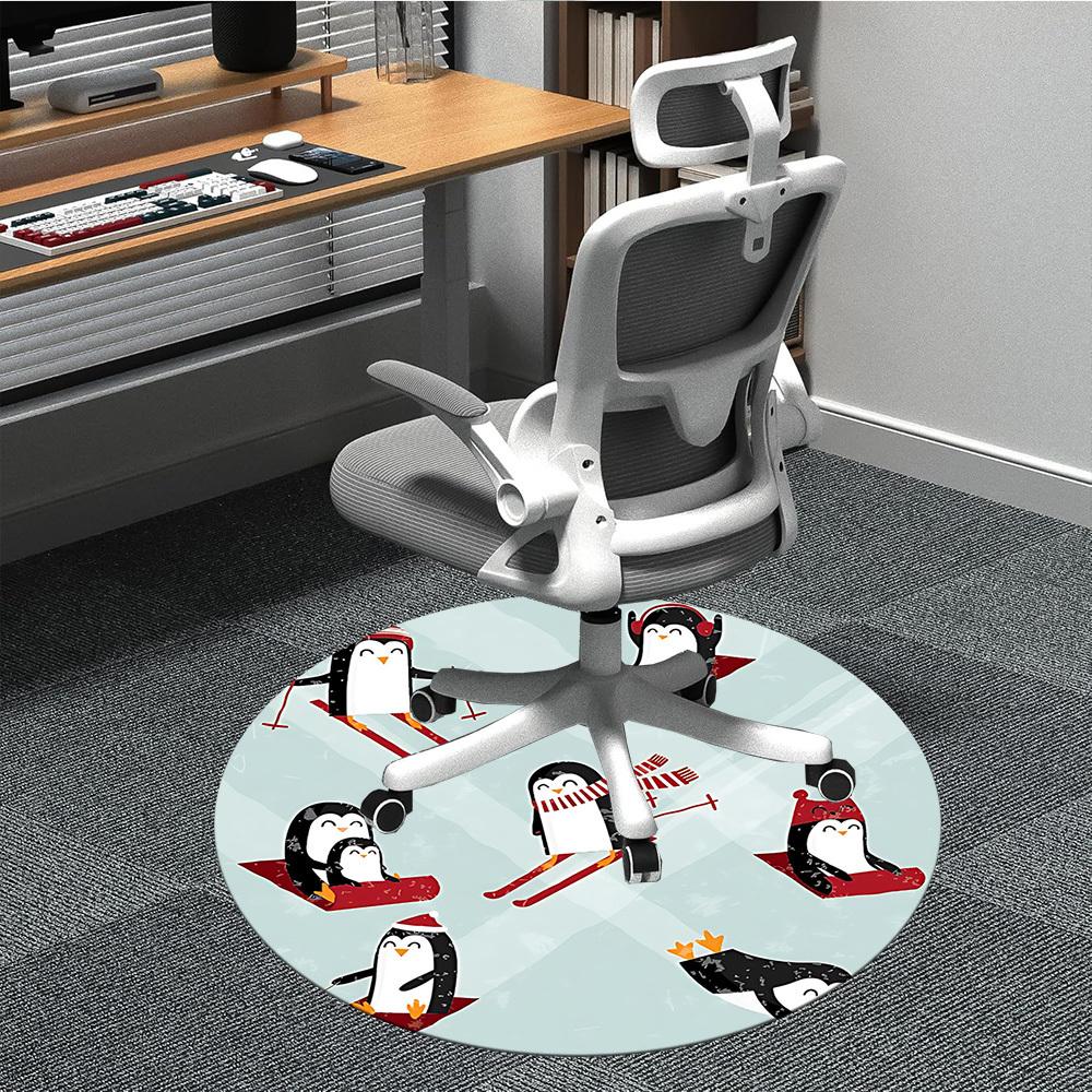 1PC Penguin Winter Office Round Area Rug, Mat Suitable For Office, Under Office Chairs Bedroom Living Room Home Decor, Room Deco