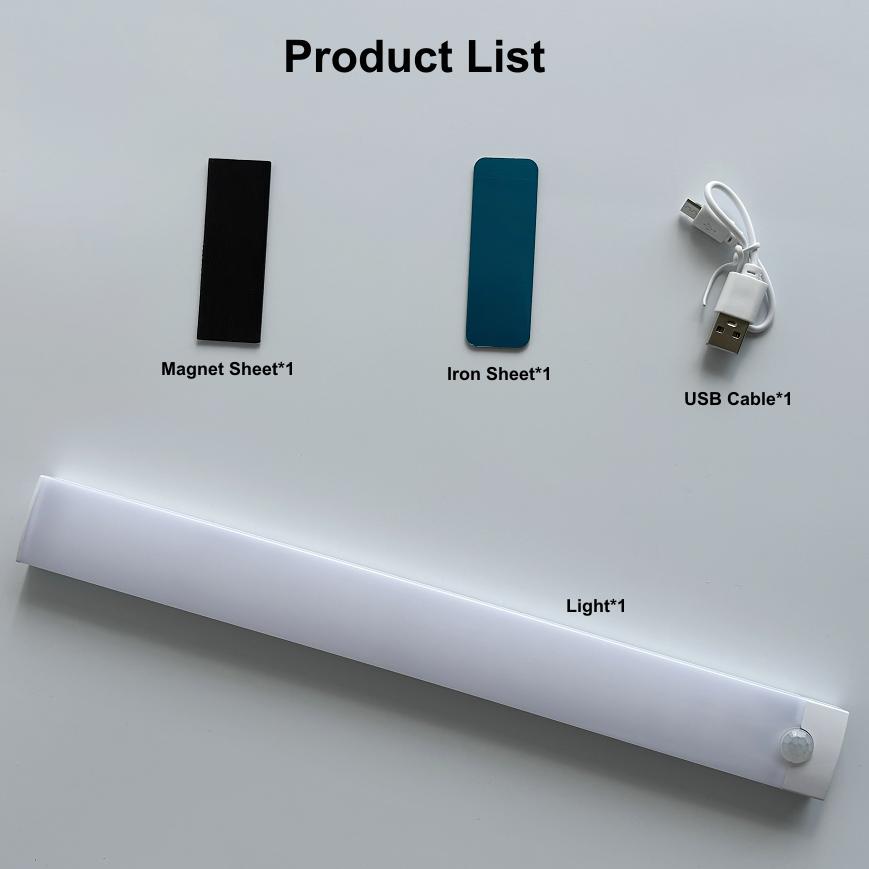 Motion Sensor LED Night Light USB Rechargeable Long-cut Strip Lamp for Kitchen Cabinet Wardrobe Staircase Closet Bedside Mirror Lamp