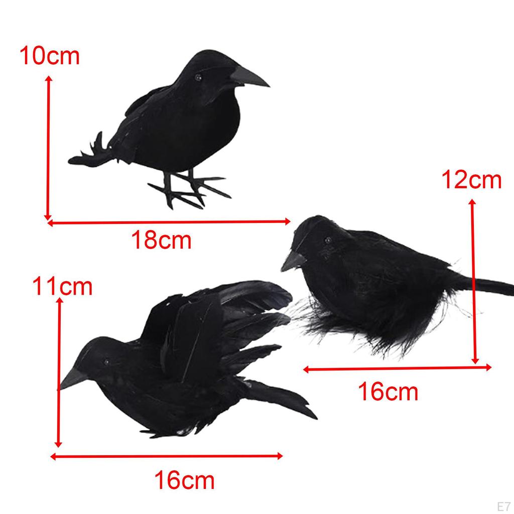 3 Pieces Halloween Crows Birds and Ravens Decor Animal Model Handmade Simulation