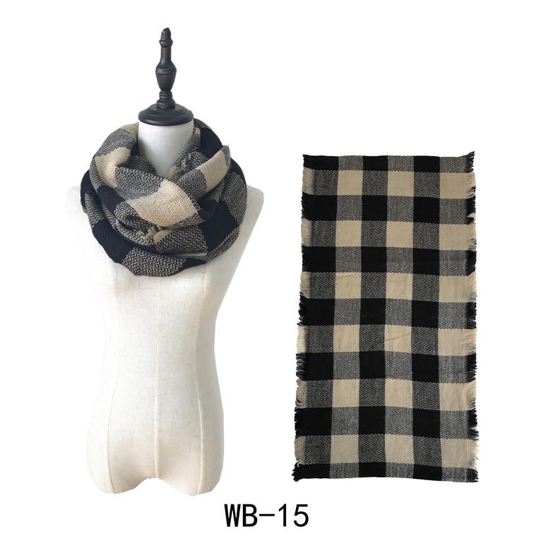 Wind autumn and winter women's warm colorful grid imitation cashmere double-sided fringed grid scarf