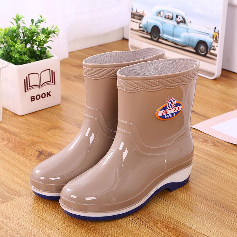 Short Rain Shoes Women's Non-slip and Wear-resistant Water Shoes Waterproof Glue Shoes Fleece Warm Water Boots Labor Protection Medium Tube Horse
