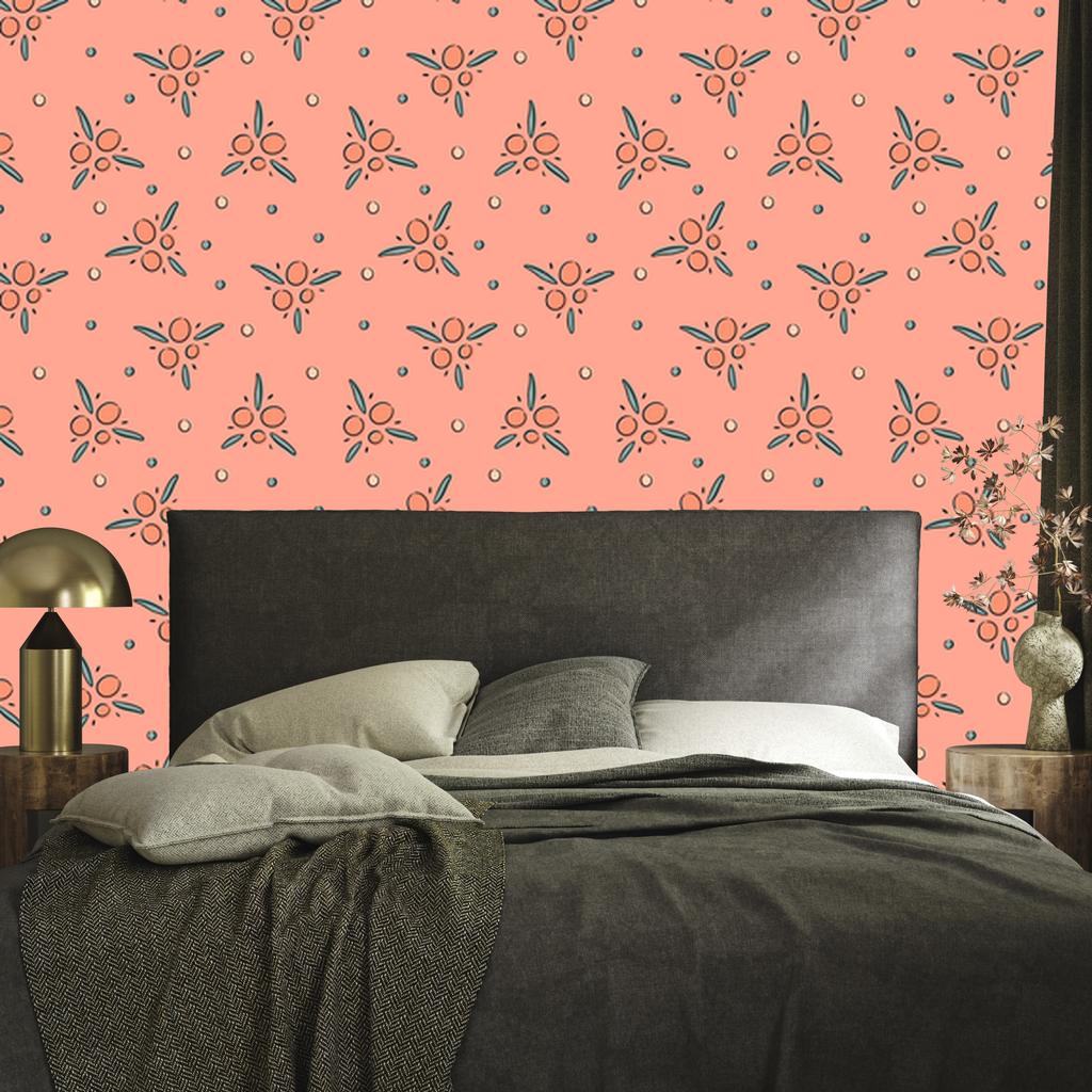 Wallpaper Small Flowers Coral and Peach for Living Room and Bedroom 50x1000