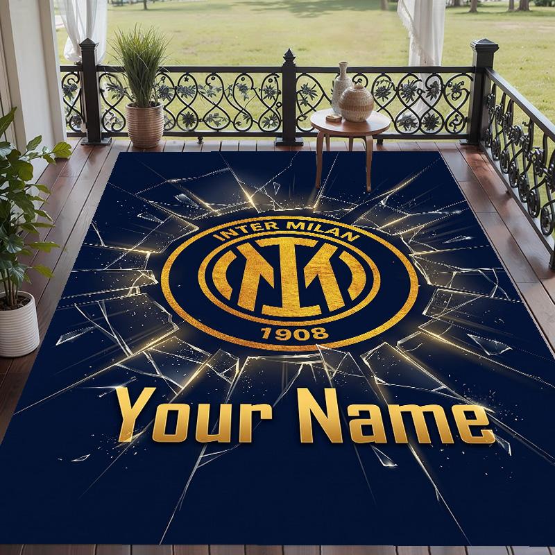 Custom Text Printed Rug Inter Milan Non Slip Floor Carpet For Home Room Decor