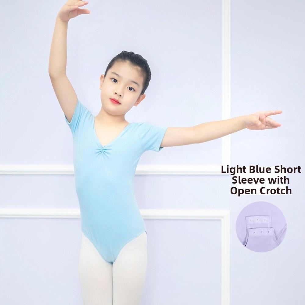 Short Sleeve Gymnastics Costume Elastic Ballet Dress Dance Wear Dance Bodysuit  for Toddler Kids