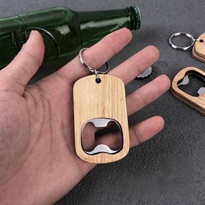 3Pcs Wood Bottle Opener Wooden Keychain Bottle Openers Blanks Wood Engraving Key Chains Key Tag for Home Kitchen Party