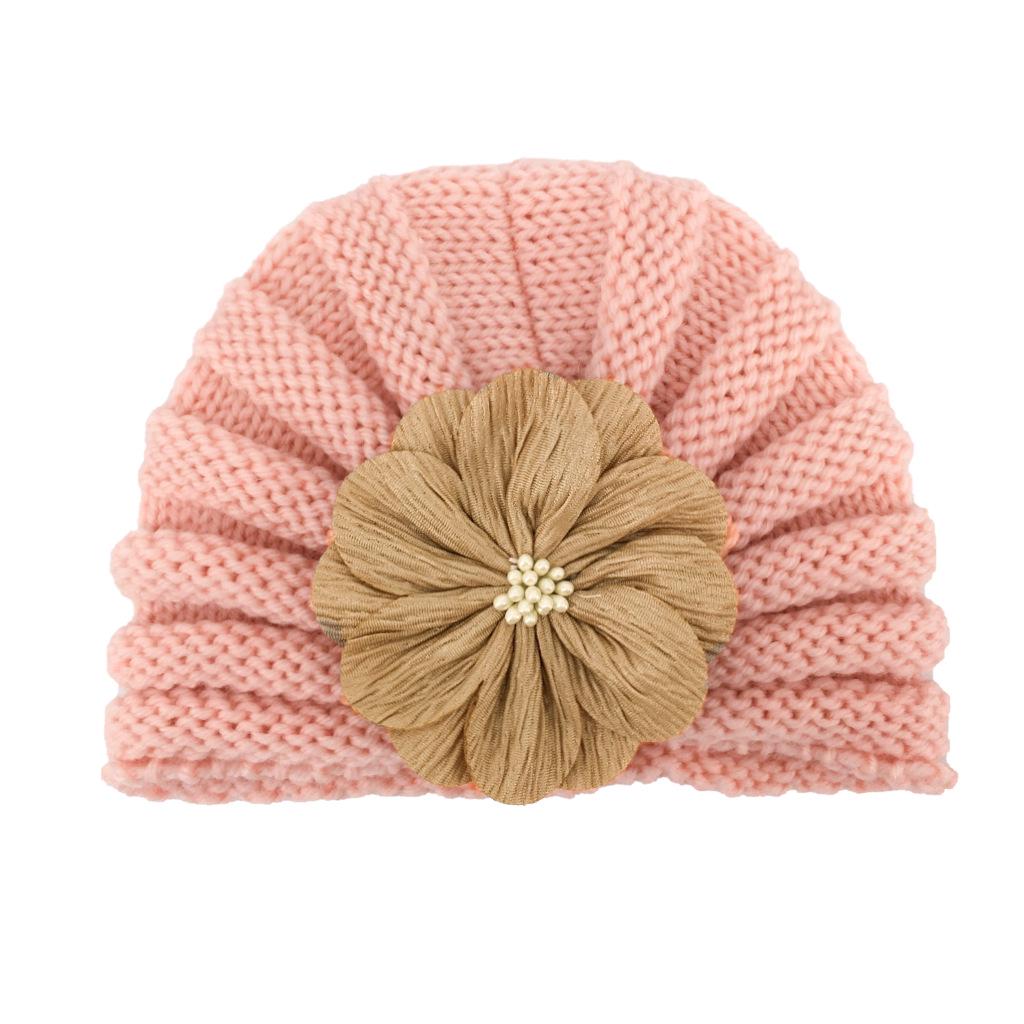 European & American Children's Knitted Woolen Hat with Flower - Warm Baby Hat for Autumn & Winter