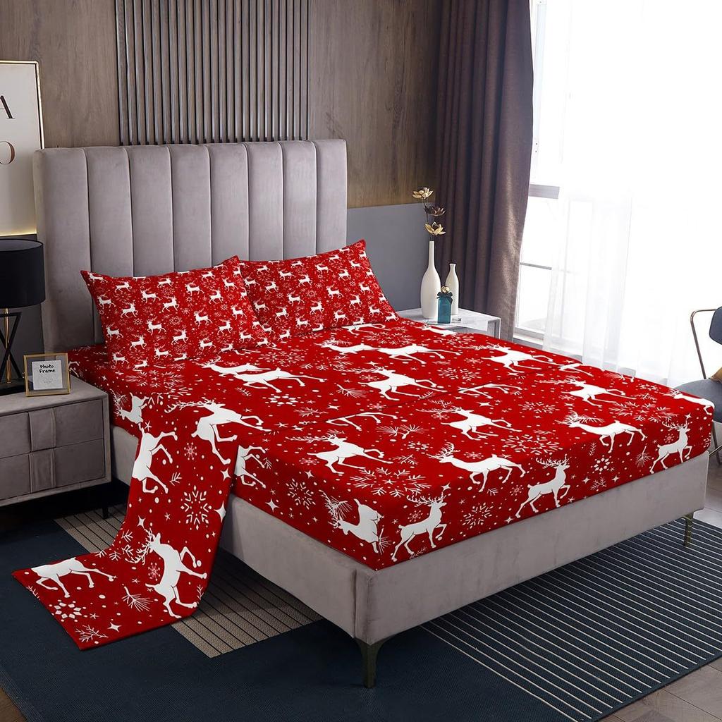 Christmas Theme Pattern Mattress Four-Piece Bedding Set Bedroom Dormitory Bedding Decoration