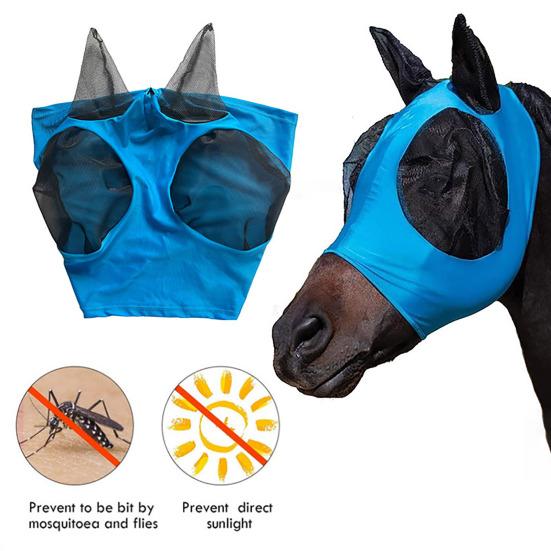 Yousheng Horse Fly Face Guard with Ears Adjustable Half Face UV Protection Cover Breathable Fine Mesh Equine Fly Face