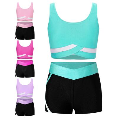 Kinder Mädchen Sportanzug 2-teilig Outfits Tanz Tank Tops Sport Weste und Shorts Gymnastik Kostüm