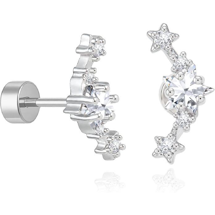 Cicy Bell Womens Flat Back Stud Earrings 18K Gold Plated Hypoallergenic | 316L G23 Surgical Titanium Steel, CZ Stud Jewelry, Tragus Helix Cartilage