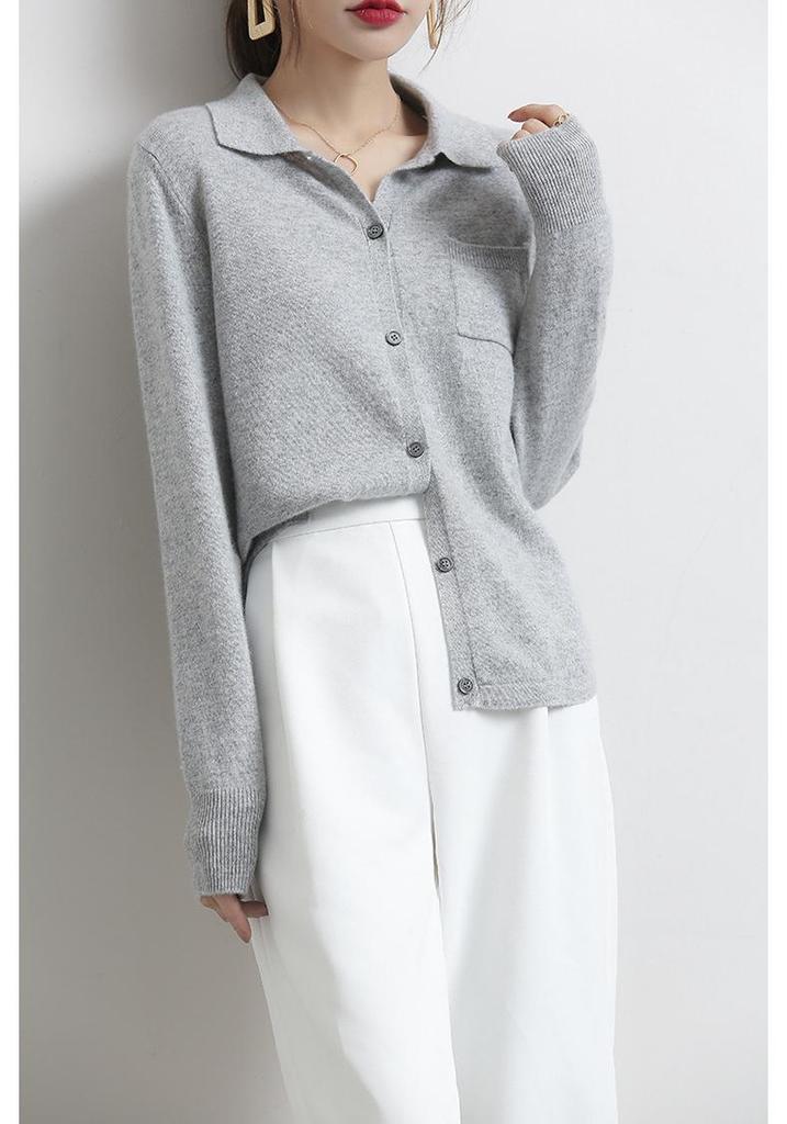Women's 2023 Light Luxury Loose Knit Wool Polo Cardigan with Lapel Collar