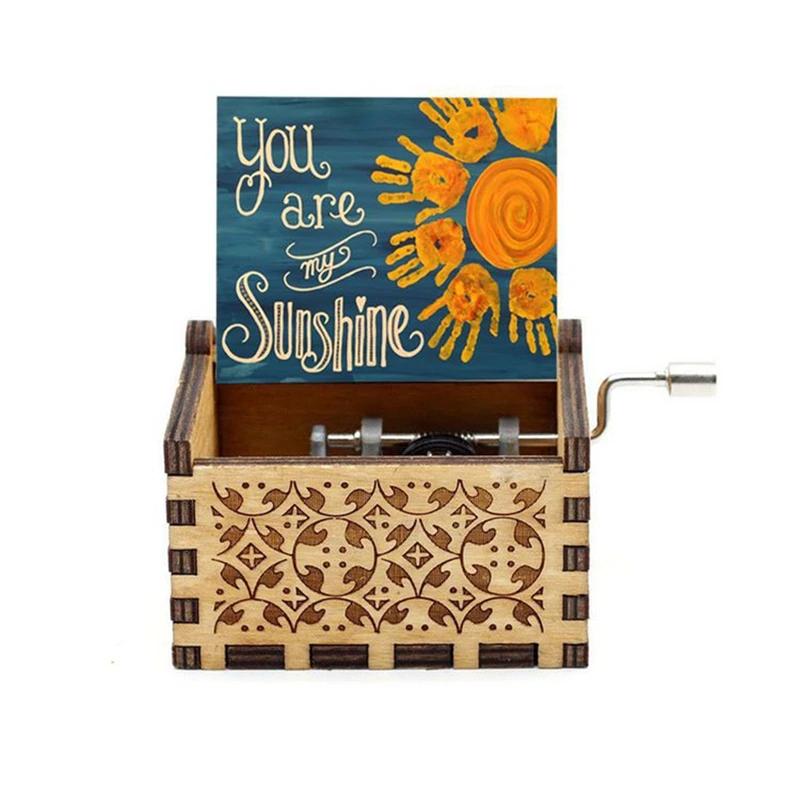 New You Are My Sunshine Music Box Color Printing Wooden Hand Crank Musical Box Birthday Present Valentine's Day Christmas Gift