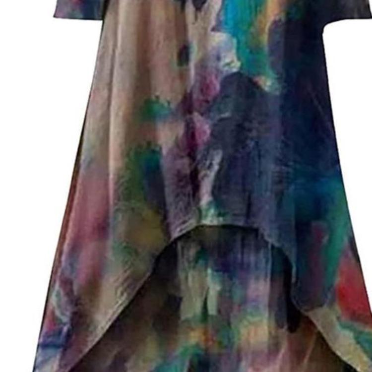Sommerliches Maxi-Blumenkleid für Damen Übergröße Langarm V-Ausschnitt A-Linie Boho-Kleid mit gestuftem fließendem unregelmäßigem Saum