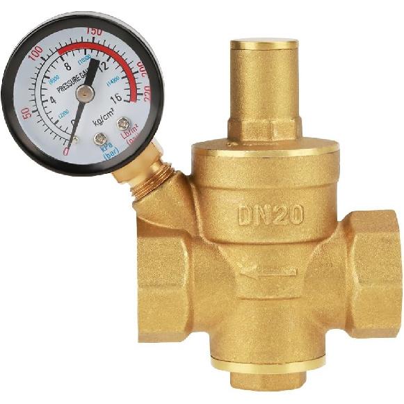 Pressure Reducer DN20 Brass Adjustable Water Pressure Regulator Reducer with Meter