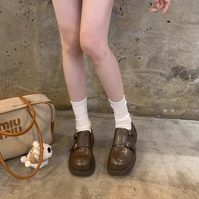 Cowhide Version~ 2025 New Niche Leather Round Head Derby Women's Shoes Versatile Loafers Women's Platform JK Small Leather Shoes