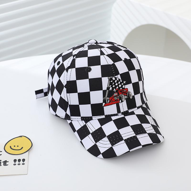 School Boys Baseball Hats Checkered Cartoon Racing Car Children Outdoor Summer Kids Caps for 2-8Years Baby Sports Hats Cotton
