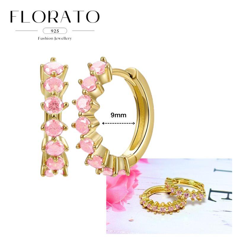 Luxurious Geometry 925 Silver Ear Needle Pink Series Zircon Pendant Hoop Earrings Sweet Fashion Wedding Jewelry Gifts