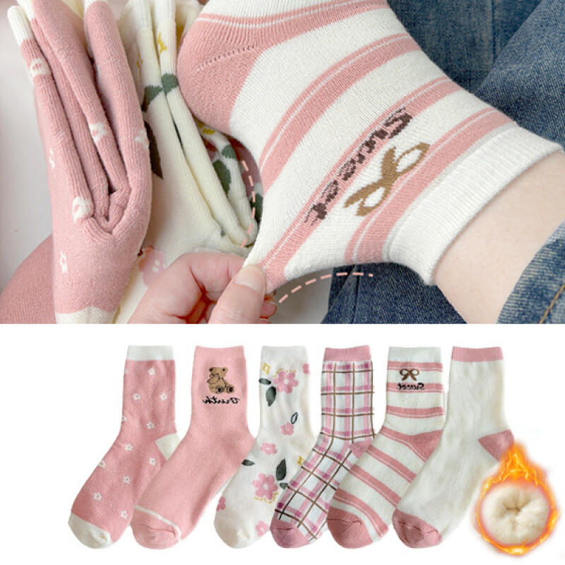 [6-Pair Set] Neo Thick Winter Pink Sleep Socks Set 6 pair set