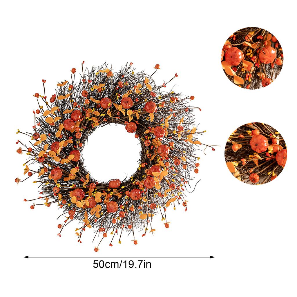 50cm Autumn Harvest Wreath with Pumpkin & Berries DIY Fall Thanksgiving Front Door Decor