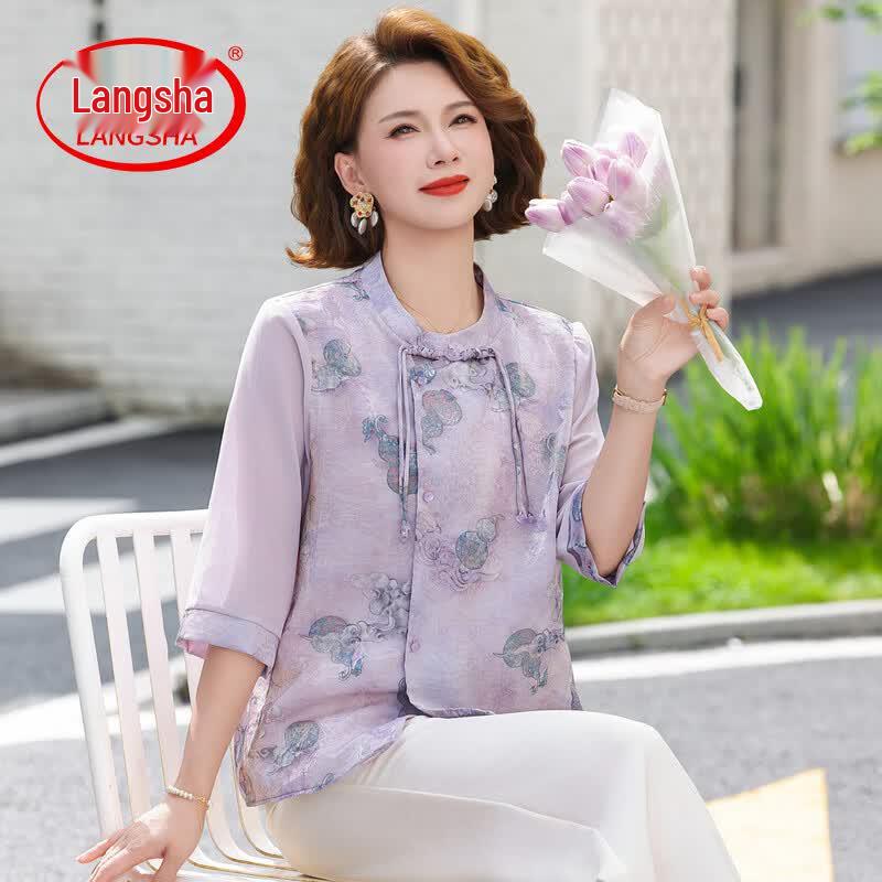 LangSha Women s Summer New Chinese Style Chiffon Top 3XL