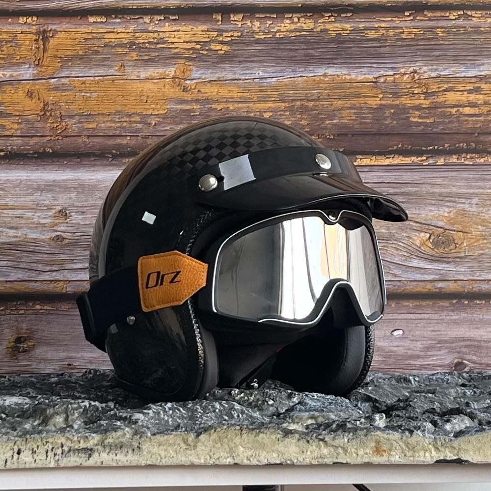 ORZ-700-DOT Approved Real Carbon Fiber 3/4 Motorcycle Helmet Wear Resistant Comfort Liner Daily Commute Cruiser Riding Gear