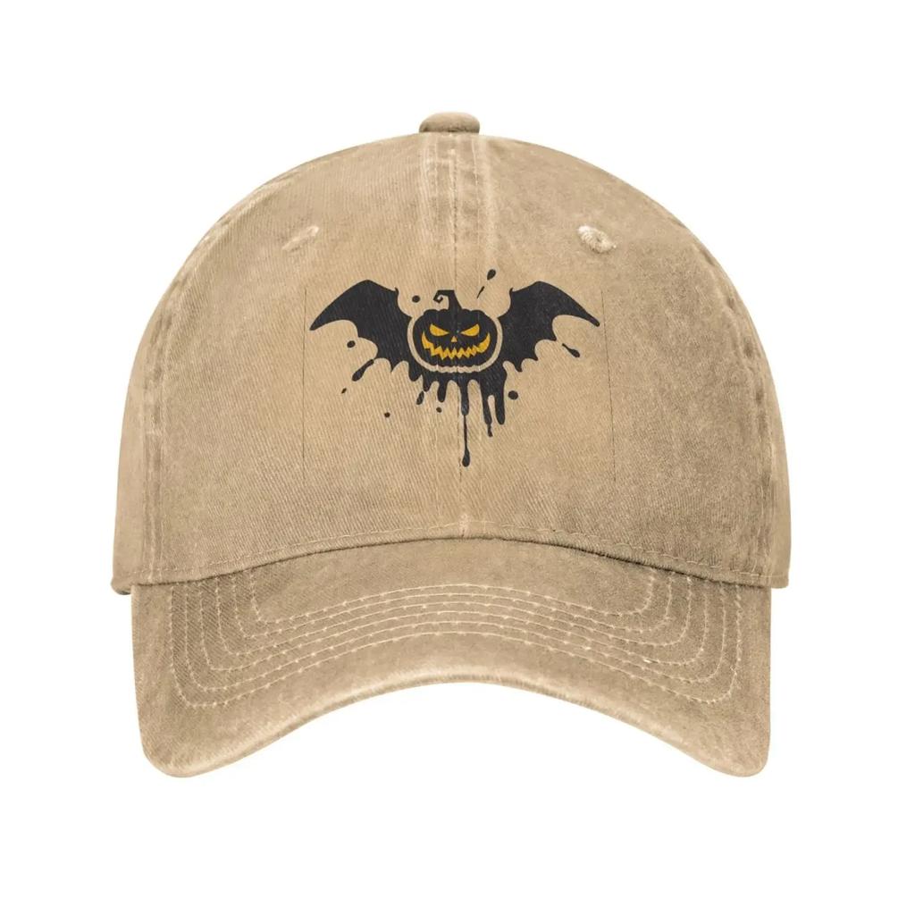 Halloween Pumpkin Vintage Washed Denim Cotton Low Profile Men Dad Trucker Hat Black Fitted Baseball Ball Cap for Men Unisex