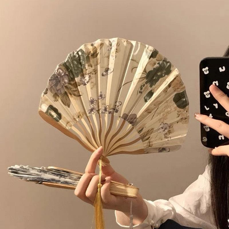 21/22cm Portable Hand Fold Fan New Chinese Style Dance Props Retro Shell Fan Woman Men Bamboo Wood Silk Flower Folding Fan