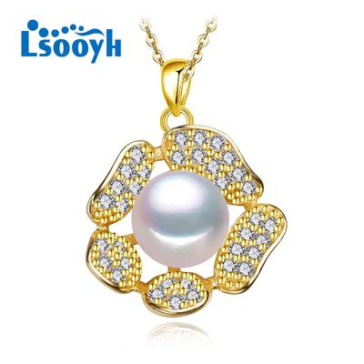 LSOOYH Natürliche Süßwasser Perle Neckalce Mode Zirkonia Grün Kristall Blume Anhänger Halsketten Für Frauen