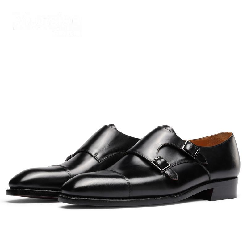 Fashion Men's Fashion Leather Shoes Real Handmade Monk Shoes Men Goodyear Blake Craft Men's Cow Leather Shoe Double Buckles Monk Shoes