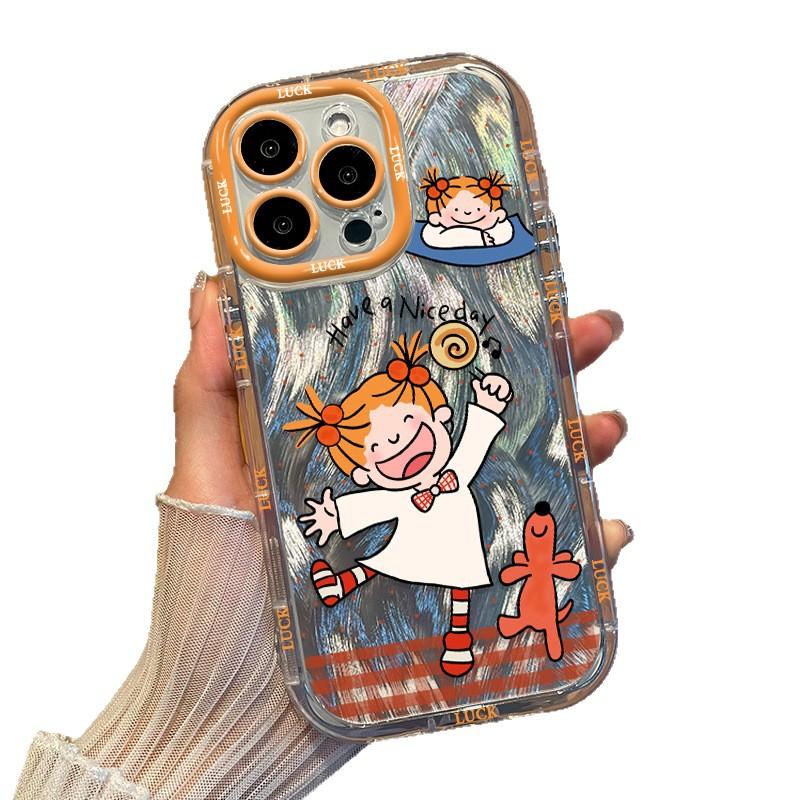 For Apple 16 Feather Cream Phone Case Cute Illustration for IPhone15promax Cartoon 14/13 Personality