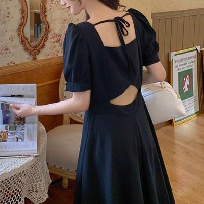 Rochie de dama vara romantica rochie fara spate talie rochie lunga cu guler patrat platycodon elegant