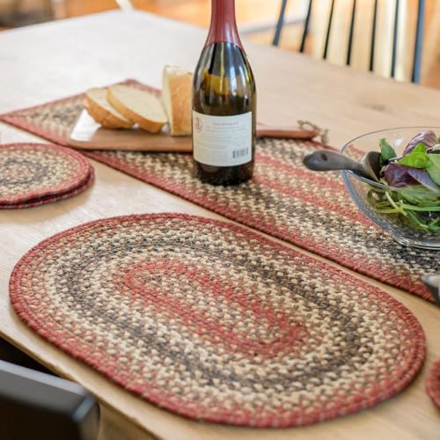 

Chester Jute Braided Oval Placemats Warm Lodge and Cabin Decor Set of 6 13x19 Red Table Mats Vibrant Colors Durable Easy to Cle