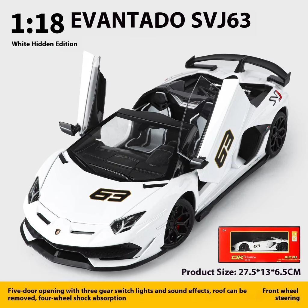 2026 New Large 1/18 Aventador SVJ Supercar Model Simulation Interior Details Adult Collection Ornaments Boy Gift Halloween Toys Gift