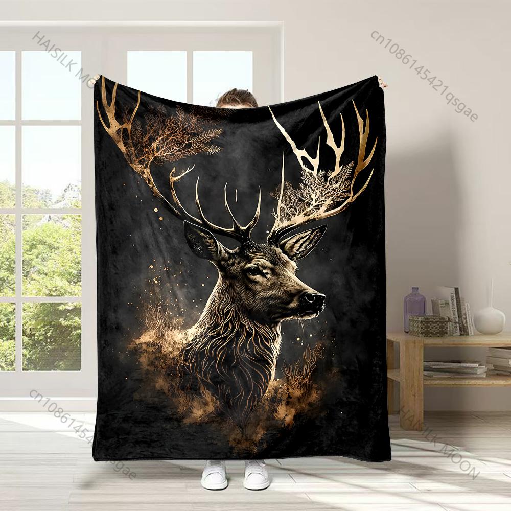 

1PC Deer with golden antlers Print Adult Children Warm Blankets Home Travel Car Soft and Comfortable Suitable for all seasons 75x100cm