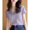 New Design Summer Temperament Top Purple Slim-fit Front Shoulder Short-sleeved T-shirt Women's Summer