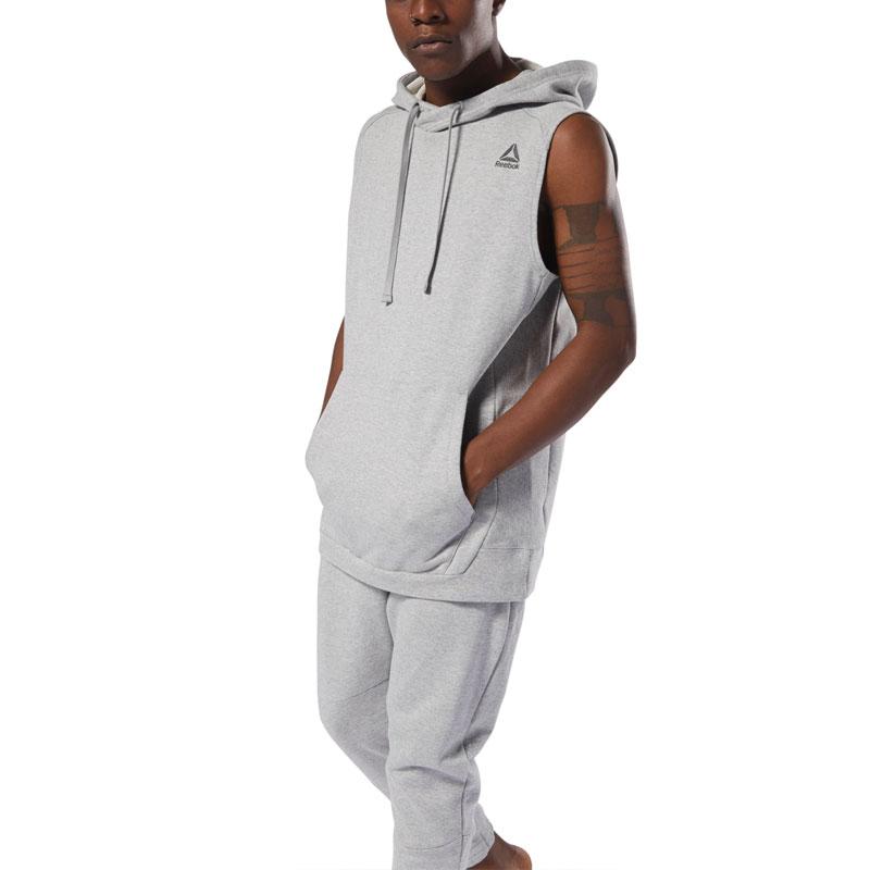 Reebok Solid Color Hooded Sleeveless Sweatshirt Men sweatshirt Gray D96029