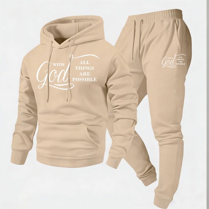 Mens Y2K Style Hooded Sweatshirt Jogger Pants Set - Long Sleeve Fleece-Lined Casual Two-Piece Outfit