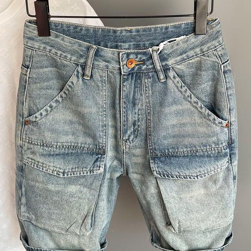Pánske trendy voľné rovné džínsy so vsadkami na jar a jeseň